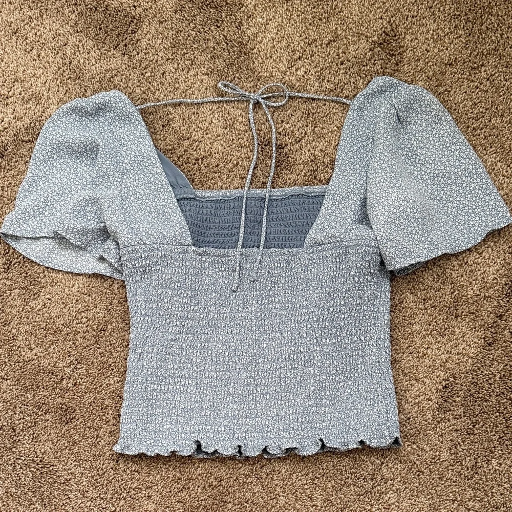 Abercrombie & Fitch Light Blue Smocked Puff Sleeve Top